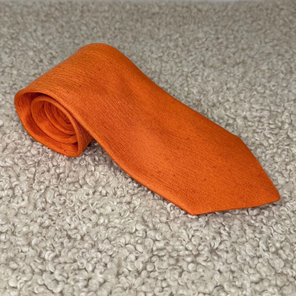 Stefano Corsini Tie Rack Mens Orange 100% Silk Textured Necktie Made in Italy